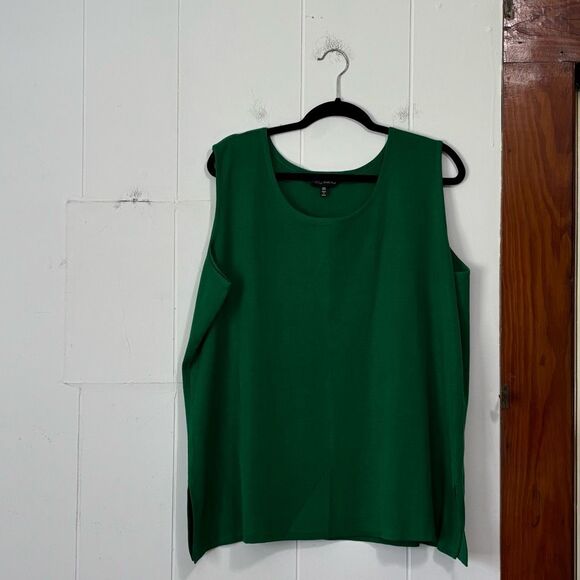 MING WANG Tank Top Pine Green Scoop Neck Pullover Knit Minimalist 2X - Picture 1 of 4